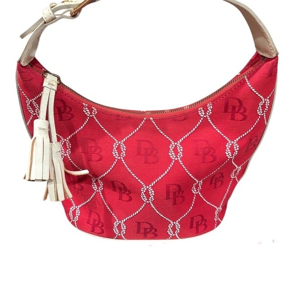 Dooney & Bourke Handbags - Dooney & Bourke Hobo Shoulder Bag Womens Small Red White Logo Tassel Zip